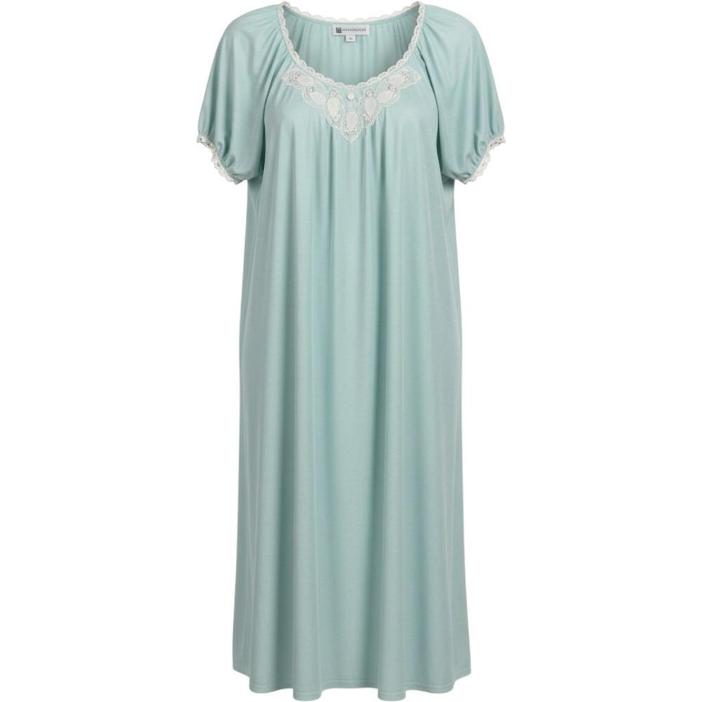 Vandemere Vintage Mint Green Button Front Lace Floral Nightgown Made in USA READ